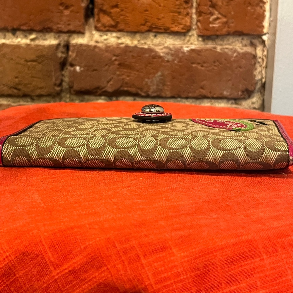 Coach Watermelon Signature Checkbook Wallet Pink Trim Fruit Applique Y2K Rare - Picture 12 of 16
